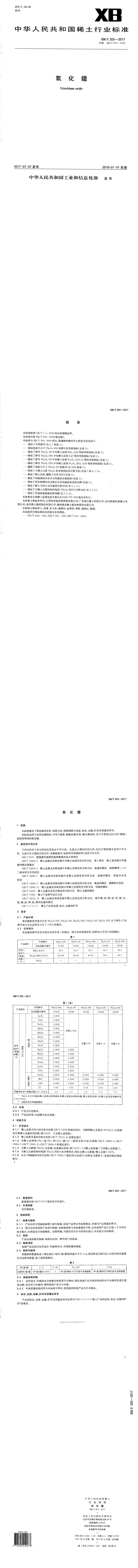 XB_T 203-2017 氧化镱
