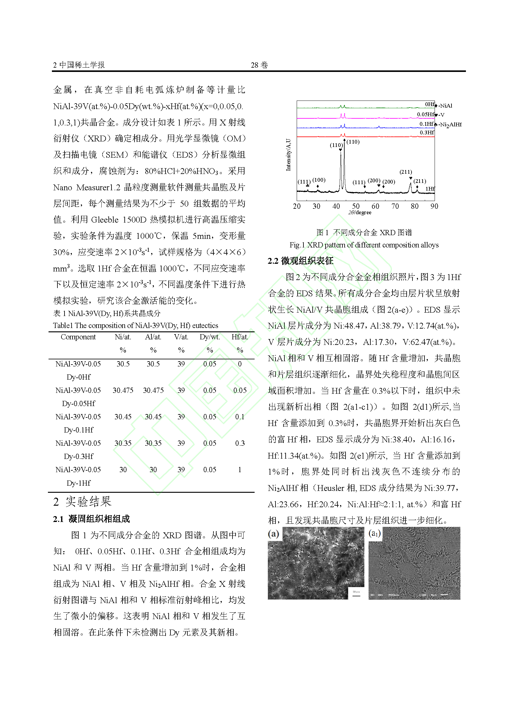 Hf含量对NiAl-39V